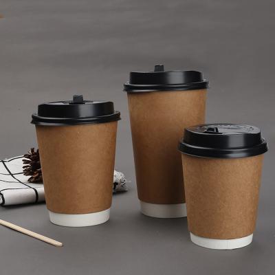 China 10oz 12oz PE Coated Double Wall Paper Cup Disposable Coffee Cups With Lids for sale
