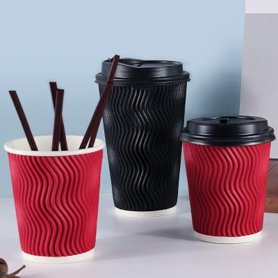 China 280gsm Bubble Boba Disposable Ripple Wall Paper Cold Drink Cups With Lids for sale