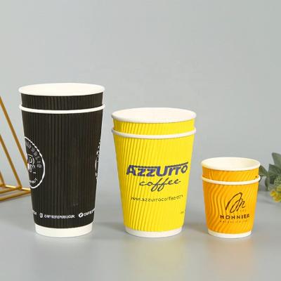 China 4oz 120ml 8oz 250ml Disposable Paper Cups Yellow Coffee Cups With Lid Ripple Wall for sale