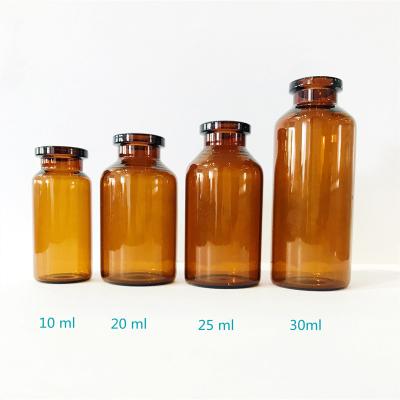China Frasco de vidrio moldeado de medicina líquida Frascos de vidrio ámbar claro de 20 ml con tapón de goma en venta
