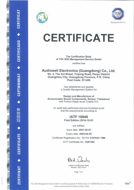 IATF 16949 - Audiowell Electronics (Guangdong) Co.,Ltd.