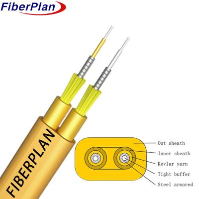 China Flat Twin Duplex Single Multi Mode Armored Indoor Optical Cable GJFJBV for sale