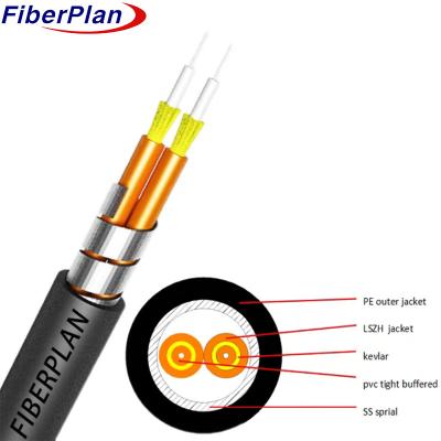 China 7.0mm Duplex Armored Aramid Yarn Strengthen Indoor Fiber Optic Cable for sale