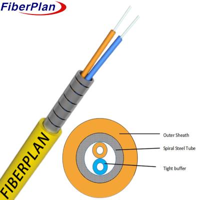 China 2 Core Spiral Steel Armored Indoor Fiber Optic Cable for sale