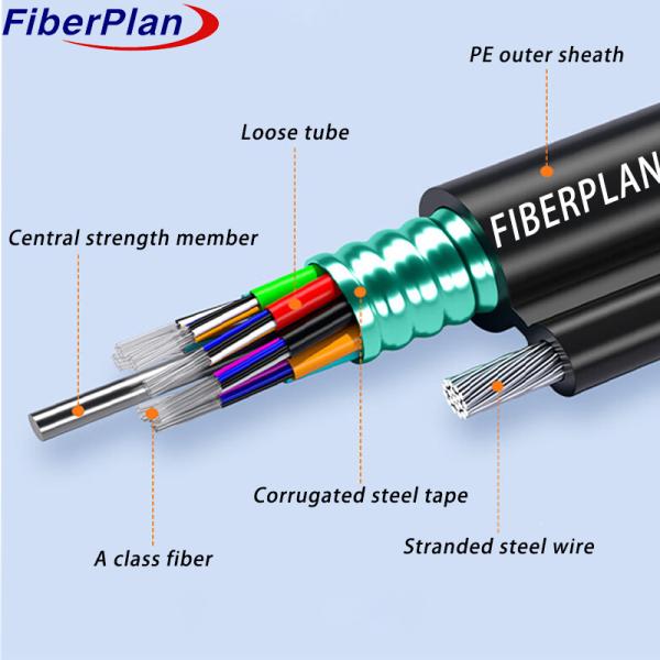 Quality 4-48 Core GYTC8S Armored Figure 8 Aerial FTTH Fiber Optic Cable for sale