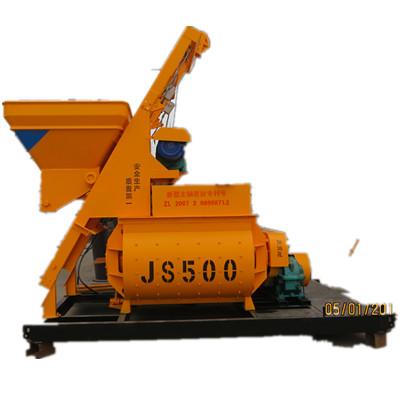China Twin-Shaft Mobile Concrete Mixer Small Pneumatic JS500 Mixing Machine for sale