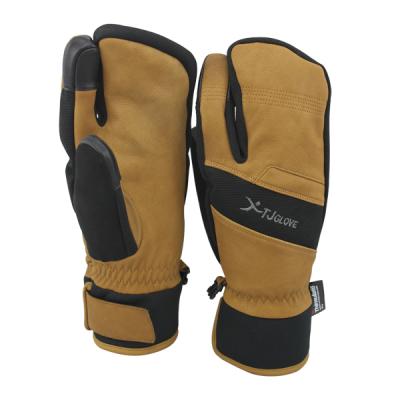 China Wholesale Adult Touch Screen Winter Sport Leather Waterpoof / Fingers Windproof Three Ski Mitt for sale