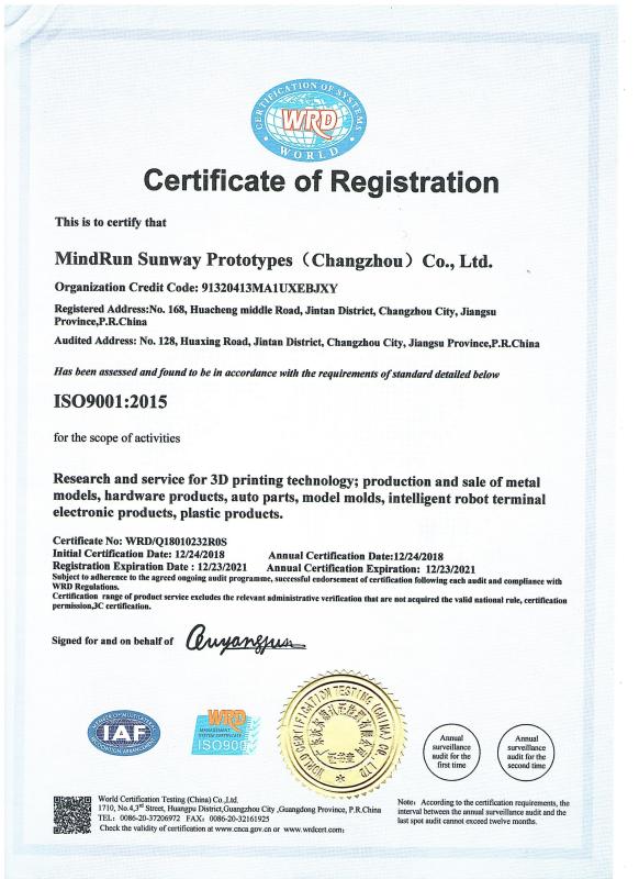 ISO9001 - Changzhou Mingren Three Dimensions Technology Co., LTD