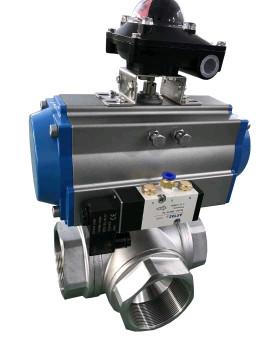 China Sanitary 3 Ways Ball Valve with Pneumatic Double Acting Actuator for sale