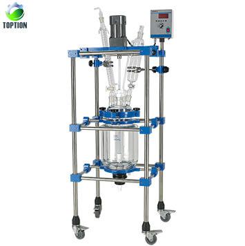 China Reactor químico de vidrio automático 50l Reactor de vidrio de doble capa con baño de circulación de calefacción en venta