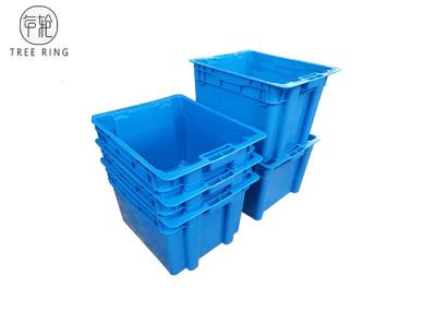 China Square Fish Plastic Tote Boxes With Lids Food Grade 505 * 410 * 320 Mm Blue / Grey for sale