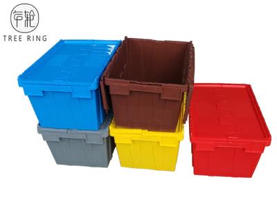 China Colorful No Collapsible Plastic Crate With Attached Lids , Stackable Plastic Storage Bins 600 X 400 X  320 Mm for sale