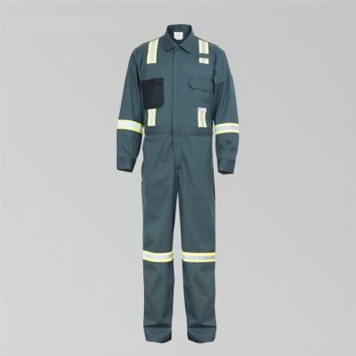 China 88 Cotton 12 Nylon Green Safety Coverall Suit Safety Work Clothing With Reflector for sale