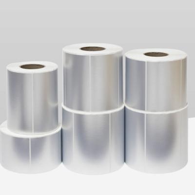 China 100mm 70mm Sticky Label Roll 500pcs Matte Silver Polyester Sticker for sale