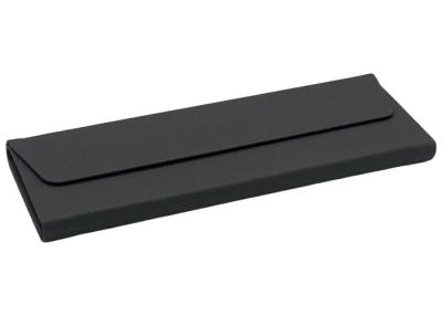 China Black Leather Metal Fold Flat Glasses Case Custom Logo for sale