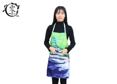 China Custom Pastoral Oil Painting Apron Houseware Items , 3D Photo With Visible Center Pockets Digitally Printed Apron for sale