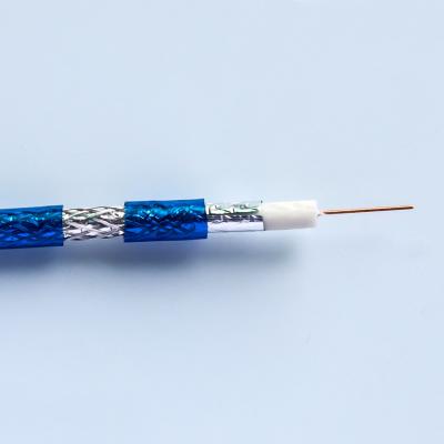 China Cobre desnudo del cable coaxial del CCTV de la chaqueta azul RG6 en venta