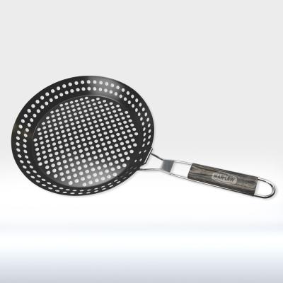 China Non Stick Round Shape BBQ Tools Roasting Pan Rust Resistant Grill Basket Foldable for sale