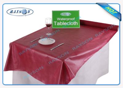 China Wine Red Waterproof Spunbond Non Woven Tablecloth In Square Shape for sale
