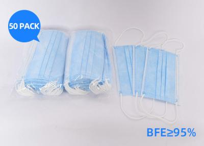 China Antiviral BFE 95 3 Ply Disposable Face Mask Blue And White 17.5 * 9.5cm for sale
