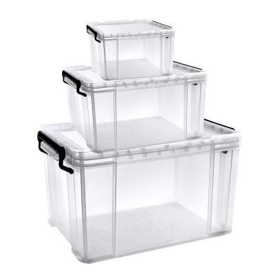 China 60L 120L Big Transparent Plastic Storage Box Clear Bins For Organizing for sale