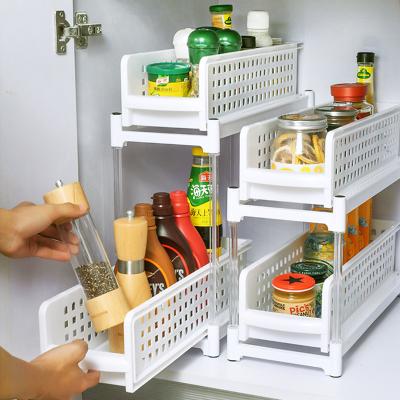 China 2 Tier Plastic Pull Out Shelves Plastic Organizer Shelf For Kitchen for sale