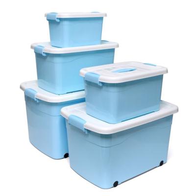 China Tapas y ruedas plásticas de Storage Bins With del organizador del almacenamiento del bebé azul de 24L 30L en venta