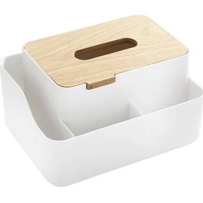 China Fashionable Bamboo Cover Plastic Tissue Box With Lid Household Use for sale