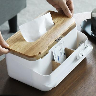 China Removable White Plastic Tissue Box Cover PS Rubber Wood for sale