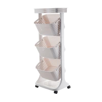 China Beige 3 Tier Tall Rolling Laundry Cart With 3 Removable Hamper for sale