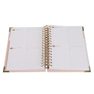 China 157gsm Planner Organizer Agenda Sewn Ivory A5 Spiral Notebook Gold Stamping Logo Double Coils for sale