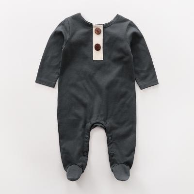 China Long Sleeve Baby Boy Cotton Romper Wholesale Plain Color Footie For Autumn Baby Jumpsuit for sale