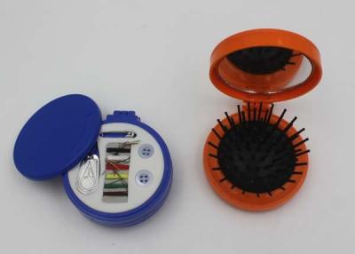 China Round Plastic ABS + Rubber + Nylon Mini Sewing Kit / Compact Hair Brush With Mirror for sale