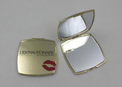 China 2x Magnified Square Golden Plastic Travel Makeup Mirrors , Portable Makeup Mirrors for sale