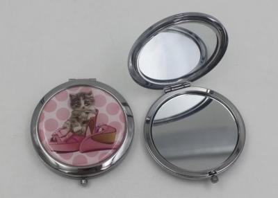 China Silver Metal Hand Travel Round Makeup Mirror 2 Sided For Advertising In Supermarket for sale
