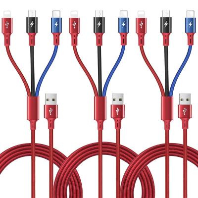 China Iphone 12 Charging Nylon Braided USB Cable 3 In 1 6ft Type C Charger Cord for sale
