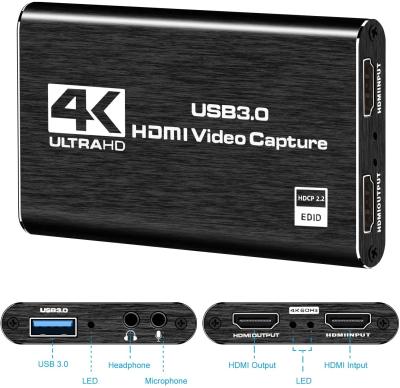 China Aluminum Shell HDMI Video Capture Device 3.5mm 4K 1080p 60fps Capture Card USB3.0 for sale