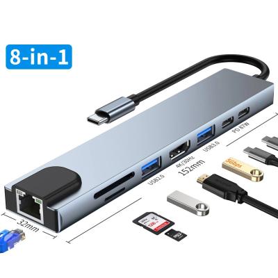 China 3840*2160 30HZ 8 In 1 USB C HUBs For Macbook Pro PD Charge 8 Ports Dock Station 10Gbps for sale