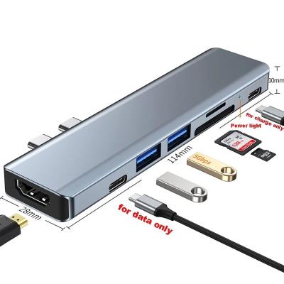 China 640MB/S 7 In 1 USB C Hub Thunderbolt 3 To Hdmi 4k 60hz TF SD Card Reader for sale
