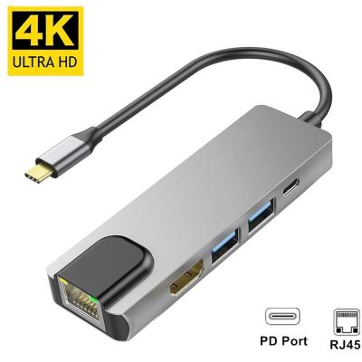 China PD3.0 USB C HUBs Multiport Adapter 5 In 1 3.1 USB C To Rj45 Connector HDMI 30hz for sale