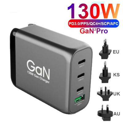 China 4port 130W GaN USB C Wall Charger, 3 Port Type C PD 100w Pps Charger For Laptops MacBook for sale