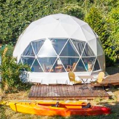 China White PVC Cover Steel Frame Geodesic Dome Tent With Bathroom Diameter 6m for sale