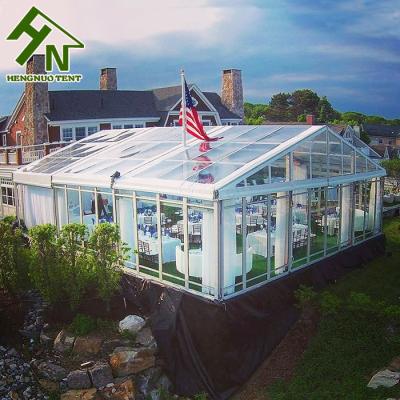 China CFM US Standard Aluminun Outdoor Reception Wedding Glass Tent Rainproof PVC Roof for sale