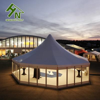 China Diameter 10m Multi Sided Tent Hexagon Shape Tarp Glass Wall Reception Events for sale
