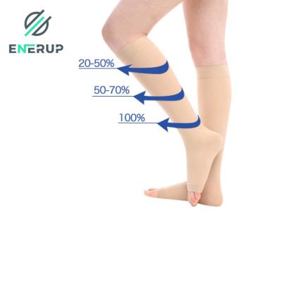China Enerup Knee High Support Hose 20mmHg Open Toe Compression Socks For Women for sale