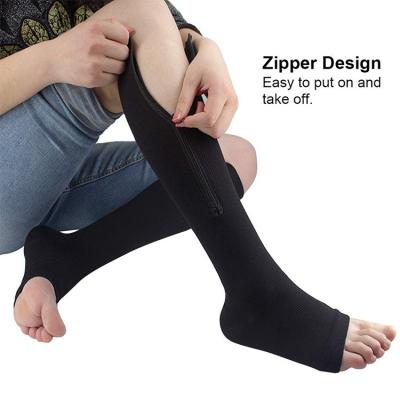 China Black Spandex Mediven Compression Knee Highs Zip Up Compression Hose Black for sale