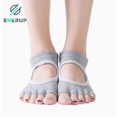 China Grey Toeless Grippy Socks 5 Toe Non Slip Yoga Socks Medium Size for sale