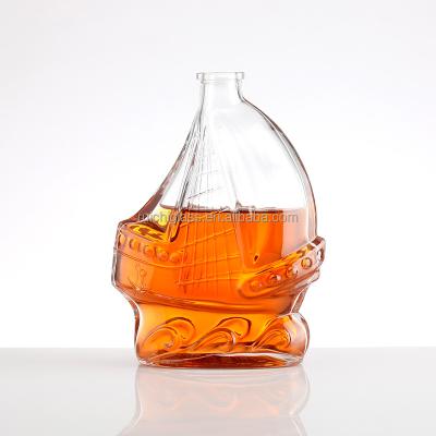 China Customized 300ml 500ml 750ml Clear Glass Boat Bottle with Custom Make for sale