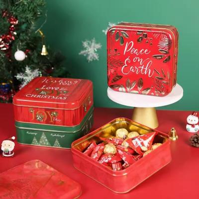 China Wholesale Customized Square Shape Metal Chocolate Tin Candy Christmas Gift Tin Can Cookies Tin Case Sweets Packaging Tin for sale