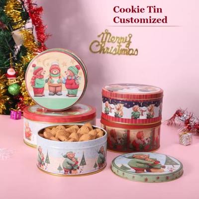 China Customized High Quality Round Shape Metal Tin Chocolate Cookie Tin Candy Christmas Tin Can Gift Packaging Tin Box Packin for sale